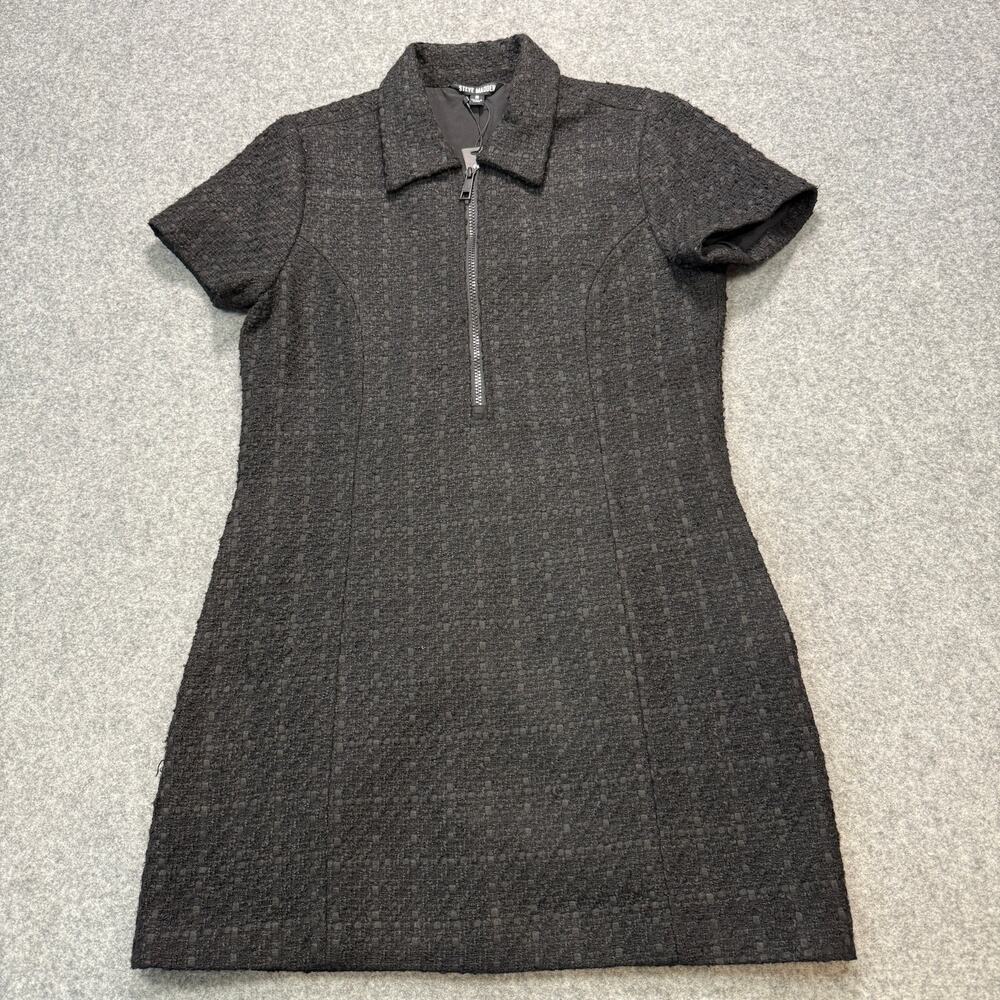 Women's Steve Madden Tweed Black‎ Quarter Zip Short Sleeve Dress Size S NEW